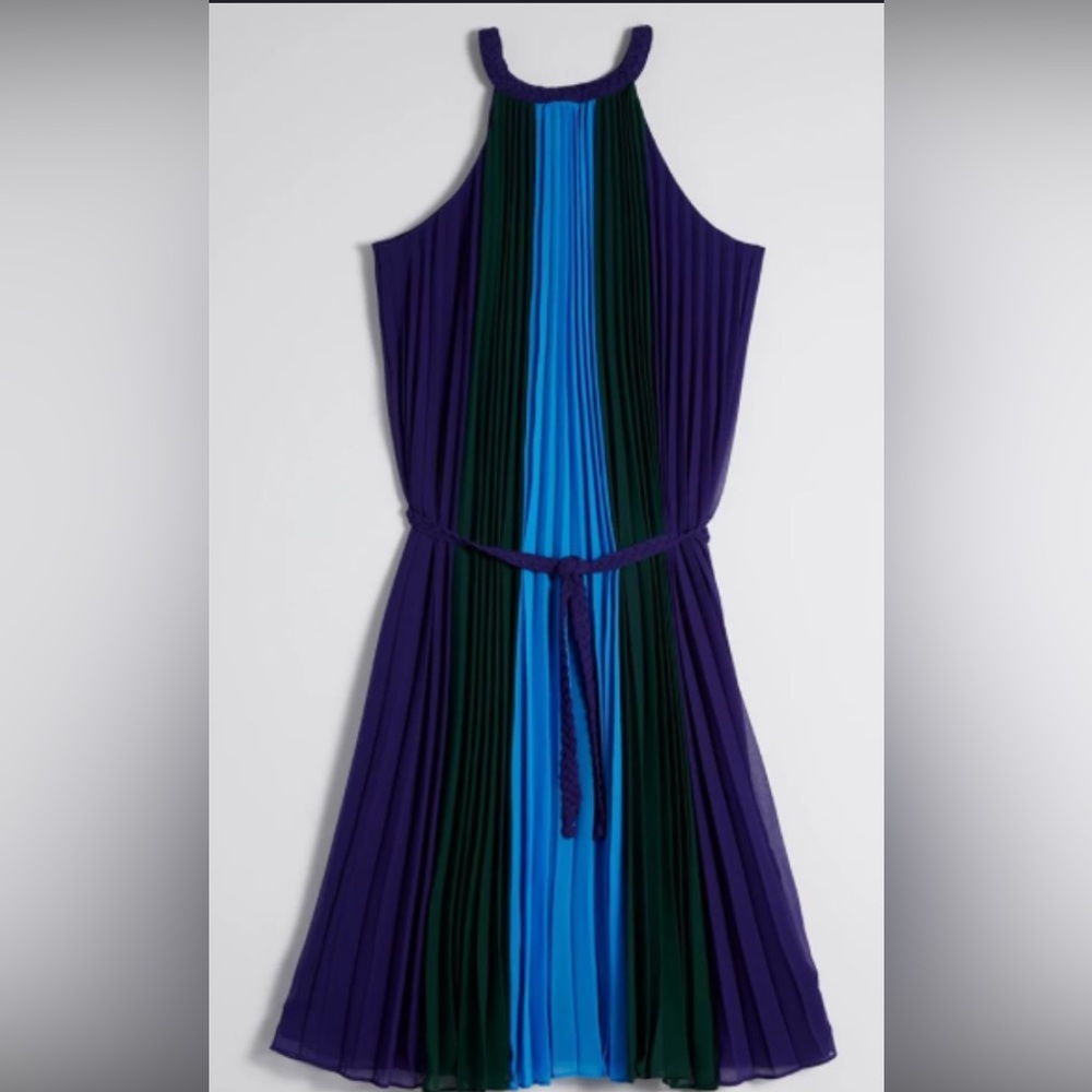 nwt white house black market braided colorblock pleated dress